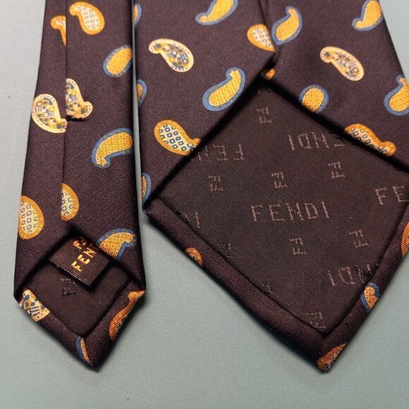 Fendi Silk Black, Gold and Blue Paisley design Tie - Picture 6 of 7